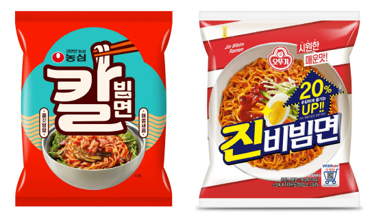 농심 칼빔면(왼쪽)과 오뚜기 진비빔면  농심·오뚜기 제공